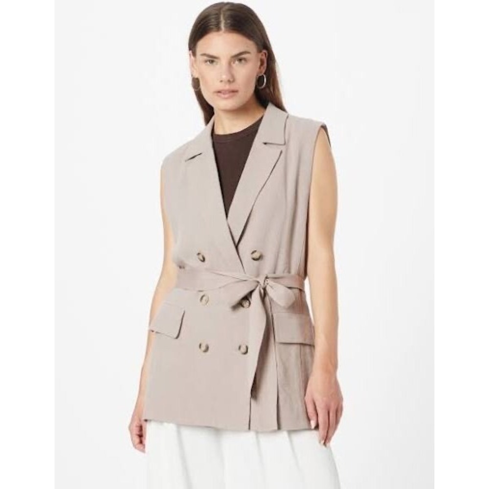 Free People Womens Small Olivia Vest in Ethereal Taupe Linen Blend Tie Belt NWT